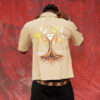 Back view of the BLAQFAM PREMIUM beige short-sleeve shirt with a large tree graphic